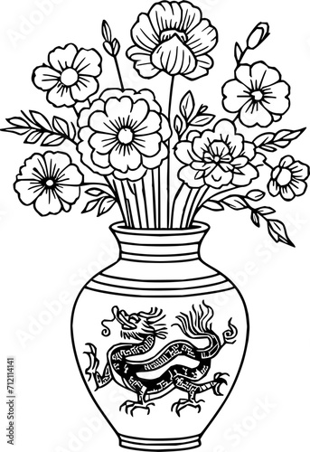 Vase with flowers Line art Illustration