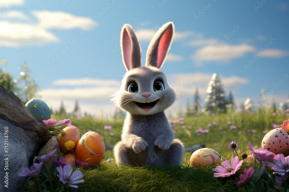 A cute picture of the Easter Bunny sitting on the grass in the sunshine. A cute picture of the Easter Bunny sitting on the grass in the sunshine.