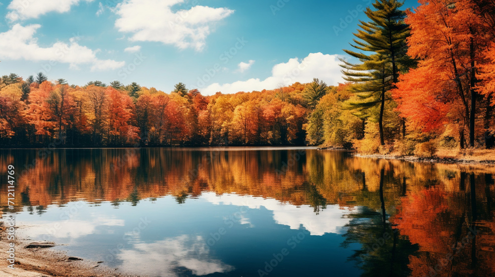 Photo Realistic Autumn Forest Reflections A realistic tree