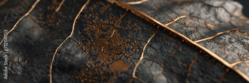 the surface of a dead leaf is covered in brown and gold scratches, generative AI © VALUEINVESTOR