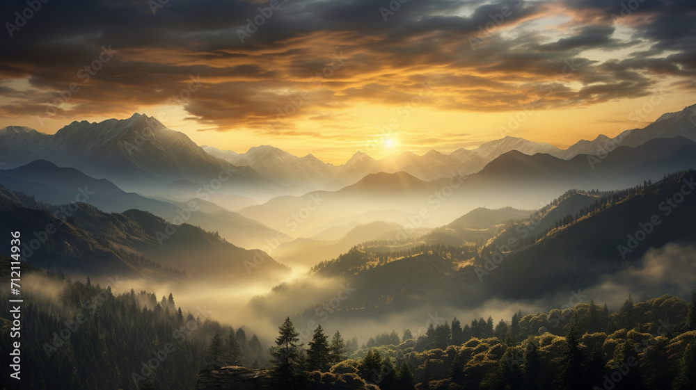 Photo Realistic Misty Mountain Morning