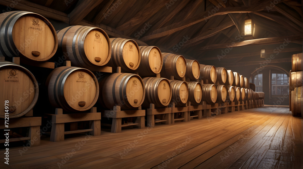 wine barrels in the cellar, Generative AI