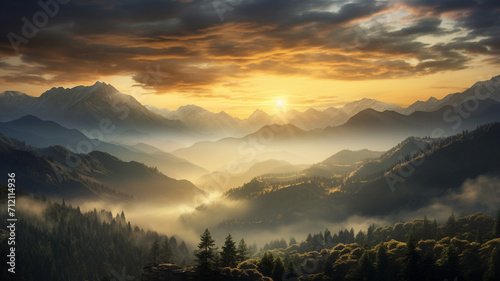 Photo Realistic Misty Mountain Morning