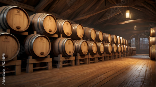 wine barrels in the cellar, Generative AI