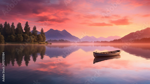 Photo Realistic Serene Lakeside Sunrise reflection