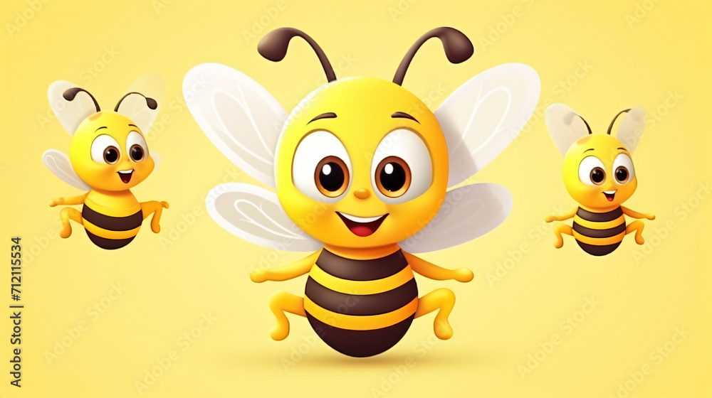 Bee illustration in cartoon 3d style. Isolated vector