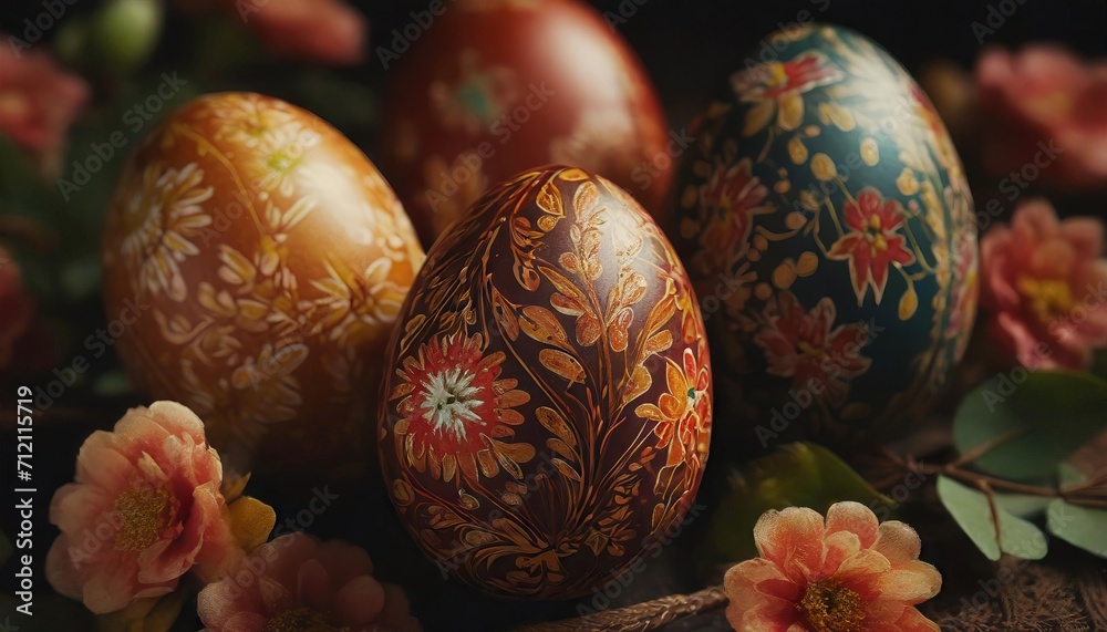 Close-Up of Easter Eggs with Stunningly Detailed Floral Patterns Close-Up of Easter Eggs with Stunningly Detailed Floral Patterns