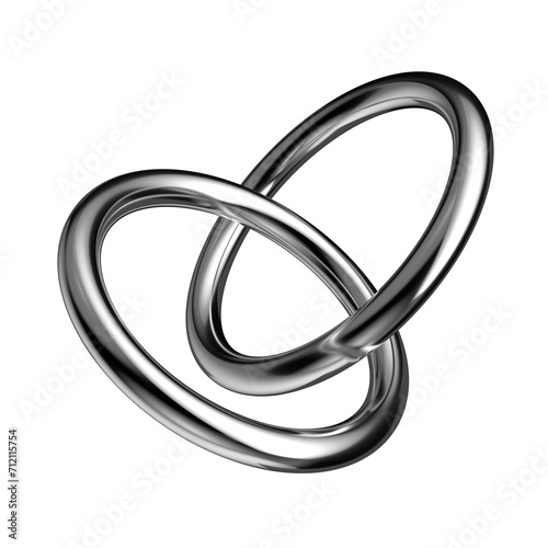 Y2K metallic rings isolated. Futuristic chrome geometric shape background template. Abstract metal circles connection object