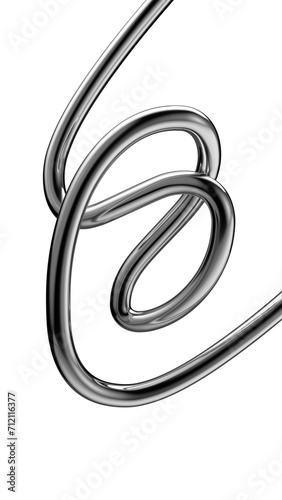 Metallic twisted line shape isolated. Futuristic curved metal rope design element, abstract metal wire 3d rendering