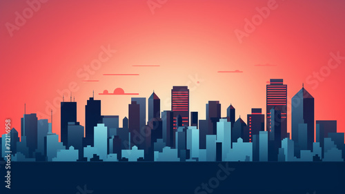 Papercut Style Minimalist Urban Skyline at Dusk silhouette