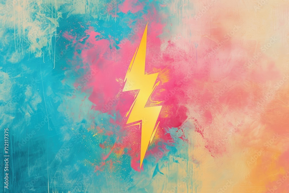 Artistic rendering of a lightning bolt in bright colors against a pastel background