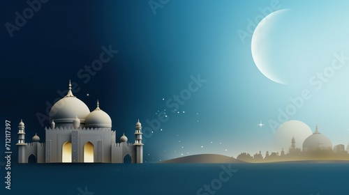 moon with a mosque on a blue background