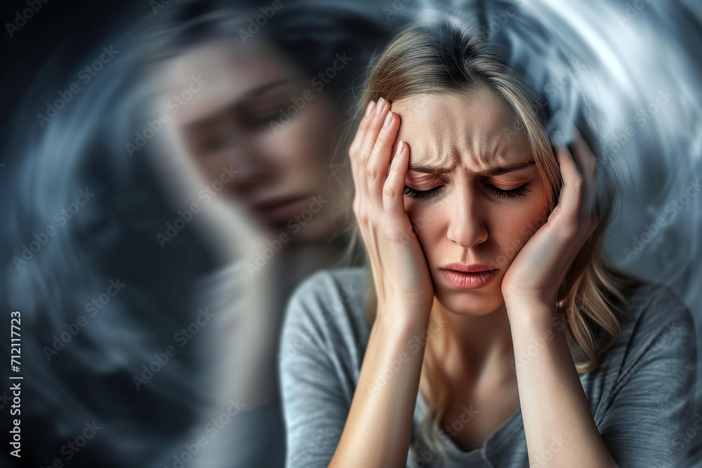 Woman Experiencing Severe Stress or Migraine Woman Experiencing Severe Stress or Migraine