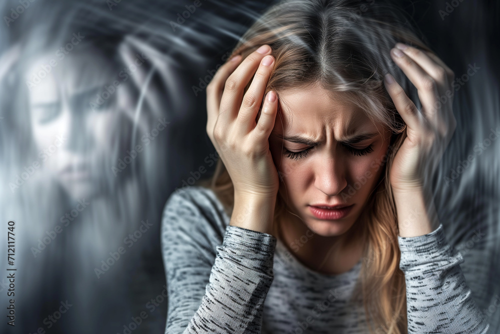 Woman Experiencing Severe Stress or Migraine Woman Experiencing Severe Stress or Migraine