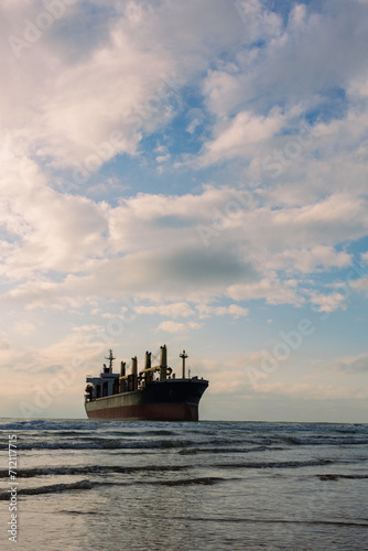 A large cargo sea ship sails on the ocean among the waves © Anatoly Tiplyashin
