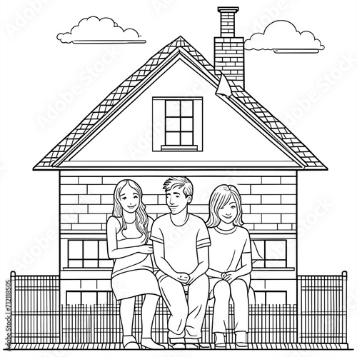 concept of housing young family mother father and kids with roof at home
