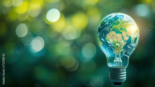 World map on a light bulb bokeh background. world day concept. copy space