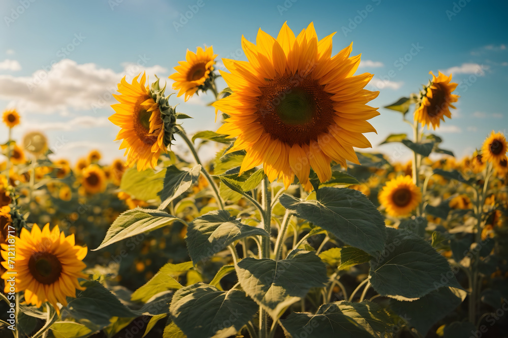 Sunflowers blooming beautifully under the sunny sky Sunflowers blooming beautifully under the sunny sky