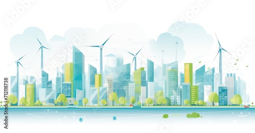 Futuristic eco-friendly city powered by renewable energy sources.