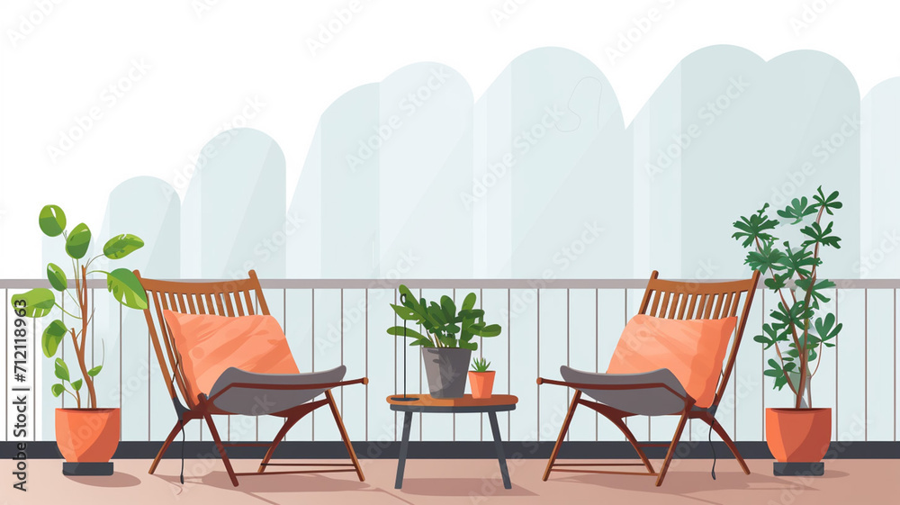 Vector Illustration Minimalist Balcony Garden house