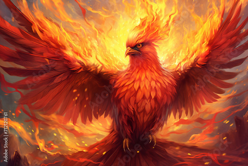 A fantastic bird - a hawk. A mythological creature. Fire Bird.