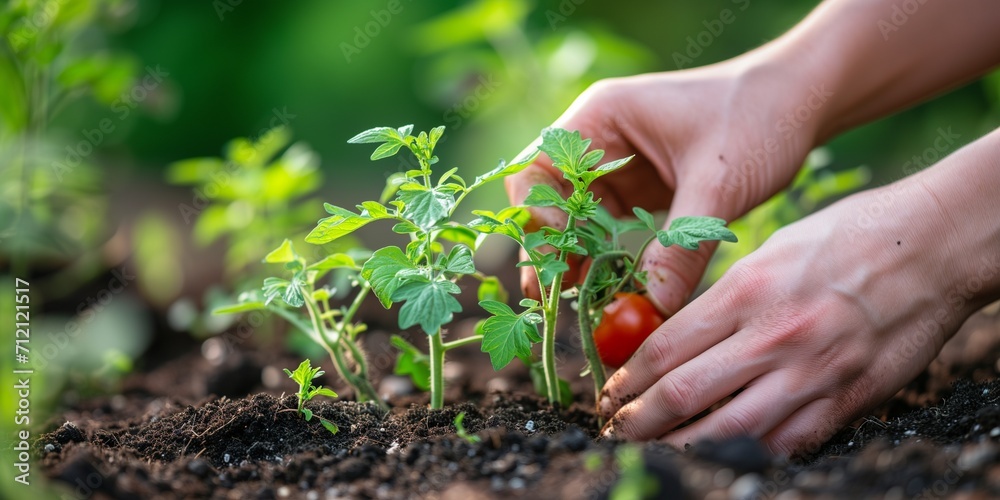 farmer plants sprout in her garden