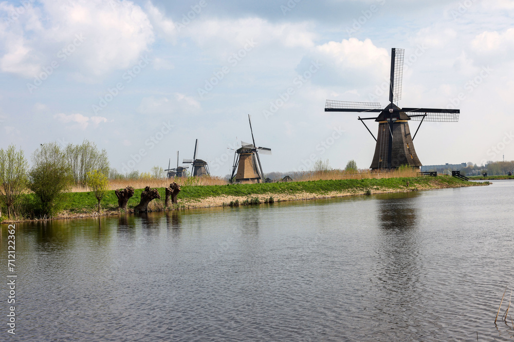 The windmills at Kinderdijk, the Netherlands, a UNESCO world heritage site. Built about 1740 system19 windmills is part of a larger water management system to prevent flooding.