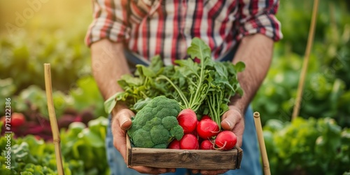 Farmer hands harvesting fresh growing vegetables