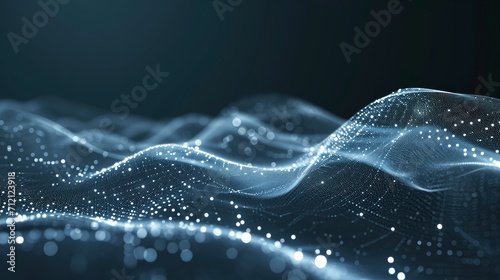 Data technology illustration. Abstract futuristic background. Wave with connecting dots and lines on dark background. Wave of particles.