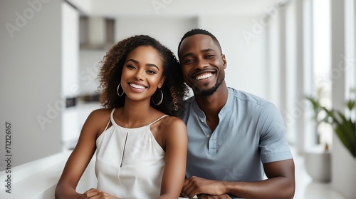 A young black african couple with a radiant smile showcasing healthy, flawless teeth, symbolizing dental wellness and teeth from Generative AI