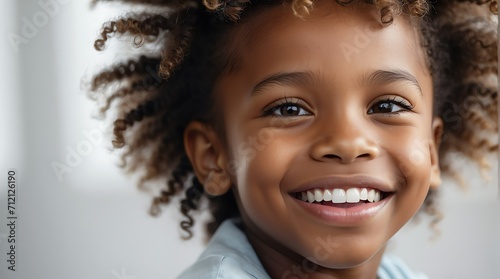 A young black african kid with a radiant smile showcasing healthy, flawless teeth, symbolizing dental wellness from Generative AI