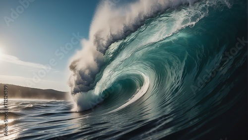 lose up of giant tsunami waves on the ocean from Generative AI