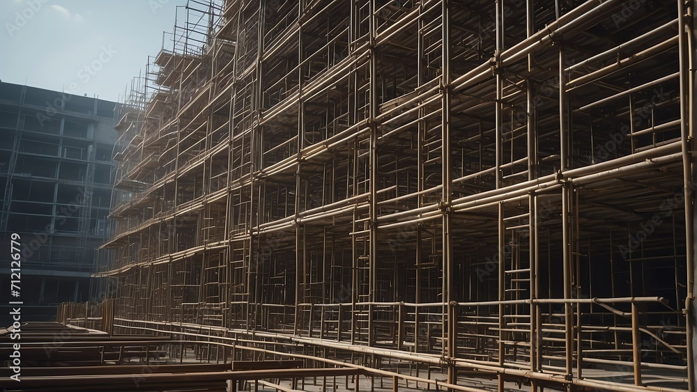 Scaffolding on a construction site, engineering construction ad concept from Generative AI