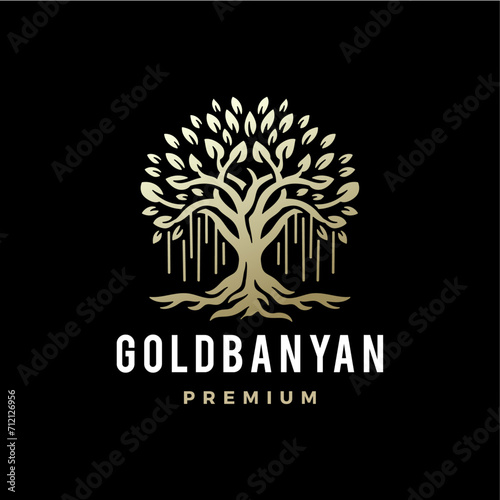 banyan tree gold golden nature logo vector icon illustration
