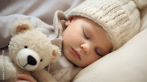 Newborn baby sleeps in a crib 