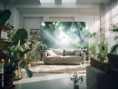 In A Spacious And Bright Living Room, A Room With A Couch And Plants