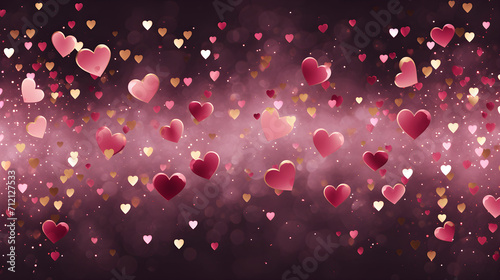 Beautiful background with hearts, top view