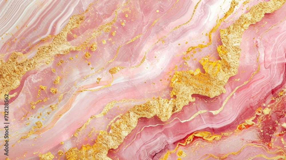 Pink golden marble digital texture, abstract background of the natural stone imitation, Ai Generated.
