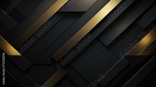 Luxury abstract black metal background with golden light lines, Ai Generated.