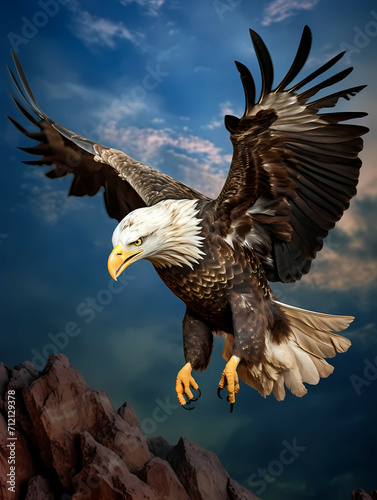 An Eagle Flying Upward, A Bald Eagle Flying In The Sky