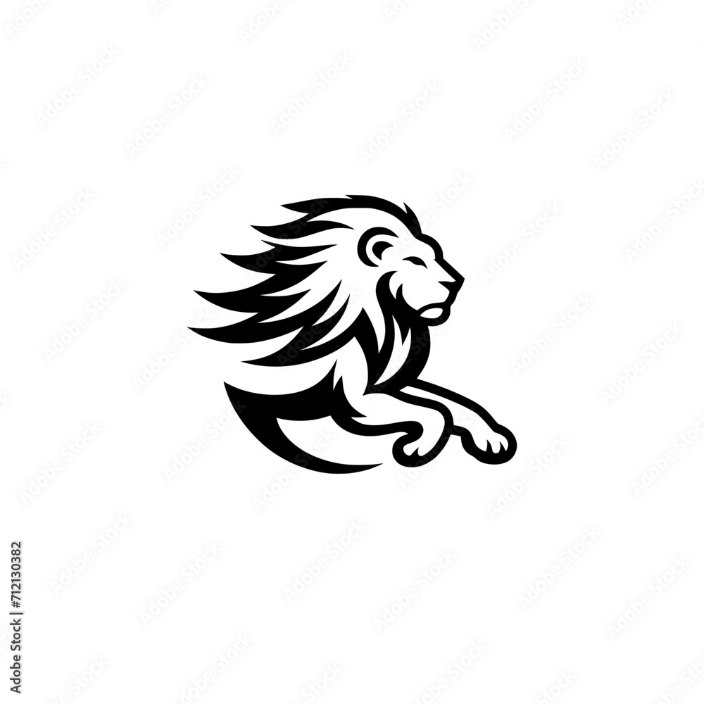 Naklejka premium Vector Logo of a Charging Lion. Symbolizing Strength, Leadership, and Nobility. Versatile Design Perfect for Logos, Branding, and Marketing Initiatives. High Quality Illustration on white background.
