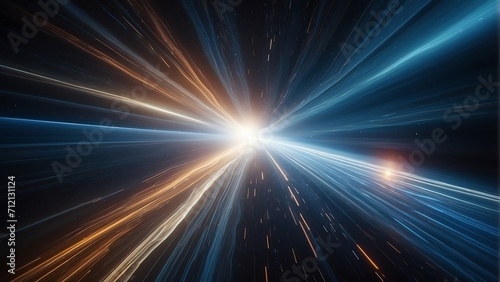 A background of light speed, hyperspace, and space warp, with vibrant streaks of blue light converging from Generative AI photo