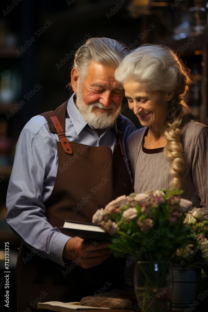 Elderly husband and wife discussing the benefits of long-term care insurance, Generative AI Elderly husband and wife discussing the benefits of long-term care insurance, Generative AI