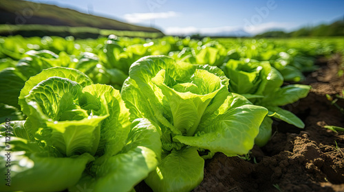 Organic lettuce growing in a field,