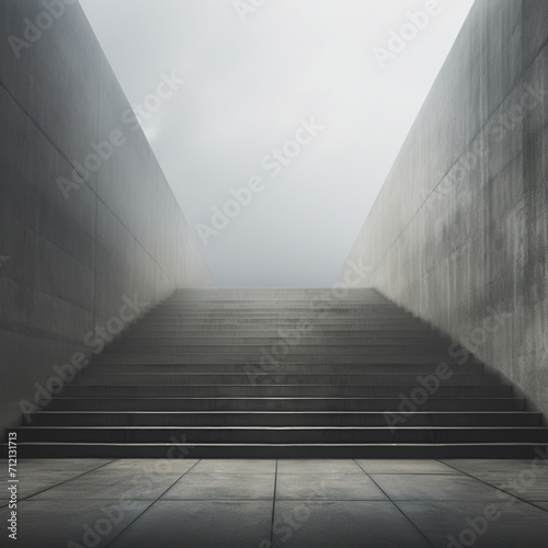 fotografia con detalle de escaleras de hormigon que suben hacia una zona con niebla