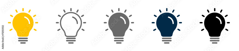 Fototapeta premium Light bulb icon. Different style Idea icons lamp icon collection.. Colored and black round light bulb vector icons 
