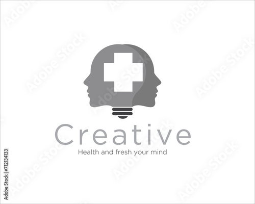 creative health logo designs with head and lamp figure