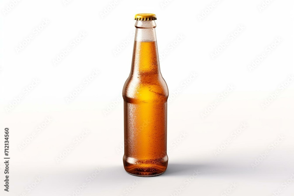 Amber beer bottle, 16-17 oz (500 ml), 3D render isolated on white. Generative AI