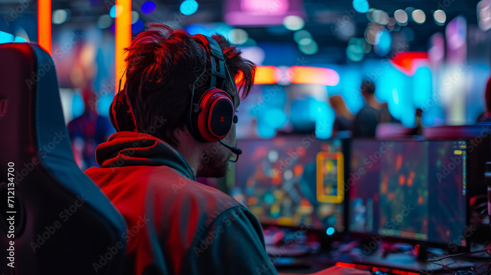 Gamer playing game, World region gaming expo, gaming industry event or gaming competition amusement,generative ai Gamer playing game, World region gaming expo, gaming industry event or gaming competition amusement,generative ai