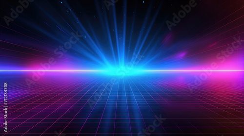 dark blue and pink grid light, in the style of sci-fi landscapes, linear perspective,A vibrant futuristic backdrop featuring neon lights, perfect for tech-themed designs, sci-fi projects, 